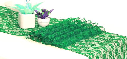 MDS Pack of 10 Wedding 12 x 108 inches Lace Table Runner for Wedding, Decorations for Birthday Parties, Banquets, Graduations, Engagements, and Runners fit Rectangle, Round Table- Green