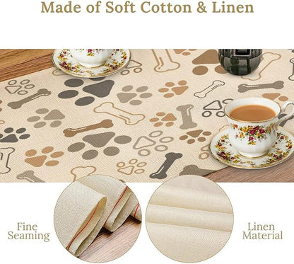 Dog Paw Table Runner,Kids Teens Cute Pet Animal Footprint Theme Pattern Print Tablecloth Burlap for Hotel Indoors Outdoor Dining Room Kitchen Home Decor,W13X L108 in