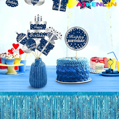 6 Pack 29x108 Inch Metallic Foil Fringe Tinsel Table Skirts Banner for Rectangle Tables Streamer Garland Curtains Backdrop for Wedding, Birthday, Parade Floats, Christmas Party Decoration(Lake Blue)