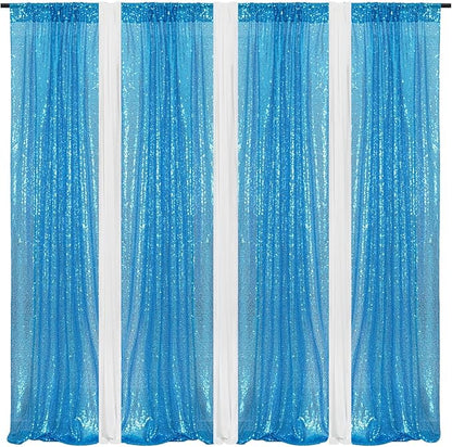 Poise3EHome Turquoise Sequin Backdrop Curtains, 2 Panels Sequin Backdrop, 2FTx8FT Sequin Curtains for Party Wedding Sequence Backdrop