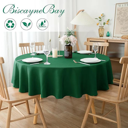 Biscaynebay Round Christmas Tablecloths 60" for Round Tables diameters from 28" to 48", Hunter Green Fabric Water Resistant Folding Table Covers Washable for Dining, Kitchen, Wedding, Parties