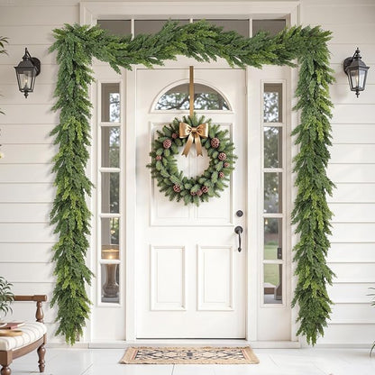 2PCS 9FT Artificial Christmas Garland, Cedar Garland -Real Touch Greenery Cypress Pine Garland for Mantle Table Railing Fireplace Indoor & Outdoor Christmas Decorations
