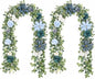Waipfaru 2Pcs Artificial Eucalyptus Garland with Flowers 6.07Ft, Wedding Table Decorations, Floral Rose Garland for Centerpieces Backdrop Wall Flower Vines for Room Decor (Dusty Blue)