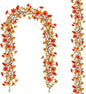 2 Pack Artificial Fall Flowers Garland, 6 FT Fall Decorations UV Resistant Fake Mums Floral Vines Faux Hanging Flower Ivy Garland for Home Party Table Wall Decor (Orange + Autumn Yellow)