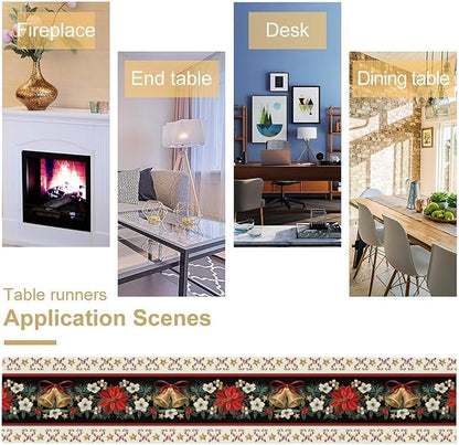 Christmas Table Runner, Xmas Holiday Seasonal Winter Table Cloth Kitchen Dining Table Decoration for Home Party Decor 13x108 Inch