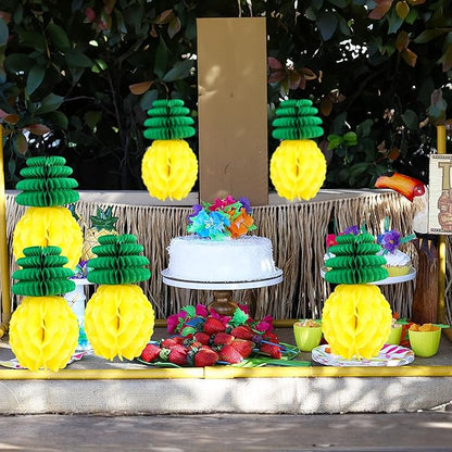 Gyufise 6Pcs Pineapple Honeycomb Centerpieces Tissue Paper Pineapple Table Hanging Decorations for Tropical Luau Hawaiian Jungle Party Supplies Favor