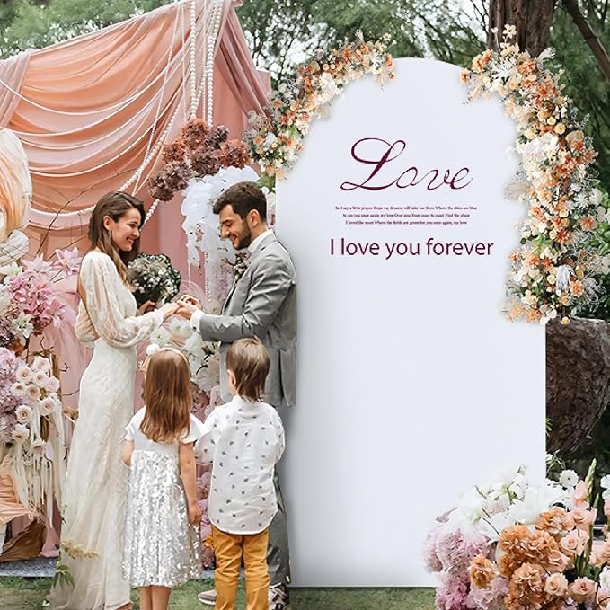 Arch Backdrop Stand Cover 5Ft White Thick Spandex Fabric Arch Backdrop Cover High Elasticity Fitted Round Top for Wedding Birthday Party Baby Shower Garden Decoration