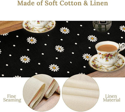 Daisy Floral Table Runner, Spring Seasonal Summer Wild Flower Rustic Country Farmhouse Table Center Decor for Home Kitchen Dining Patio Holiday Party Indoor Outdoor Table Decorations, 13"x36" Inch