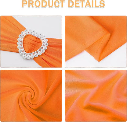 Howhic Pack of 120 Spandex Chair Sashes Bows Stretch Chair Cover Band with Buckle Slider Universal Elastic Chair Ties for Wedding Banquet Party Event Decoration (Orange)
