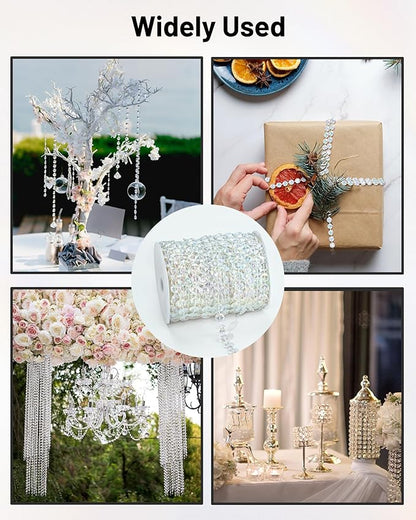 99FT Acrylic Crystal Garland, Clear Diamond-Shaped Crystal Bead Strands, DIY Crystal Beads String Roll for Wedding Decorations Party Decorations Beaded Curtain Crafting Projects