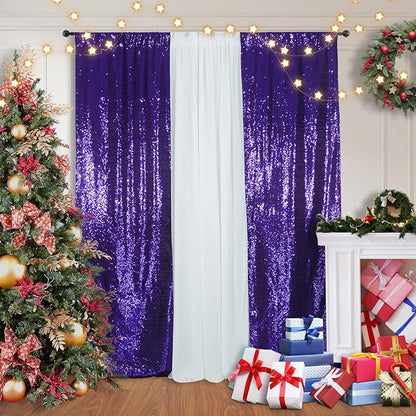 SquarePie Sequin Backdrop Curtain Non-Transparent Sparkly Background for Wedding Party 2FT x 8FT Purple 2 Panel