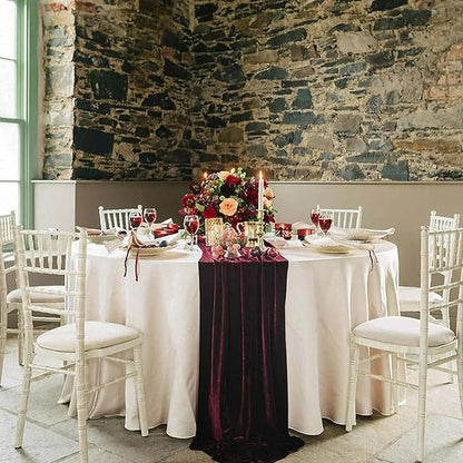 Velvet Table Runner, 5 Pack Luxurious Wedding Reception Decorations Soft Velvet Fabric Table Linen Overlay for Party (20 x 120 inch, Burgundy)