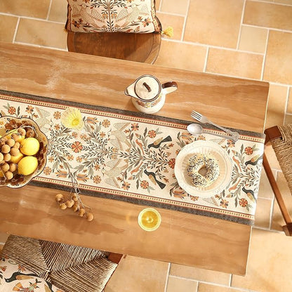 Decorative Linen Table Runner 71 Inches Long,Floral Print Rustic Runner for Table Decor Tabletop Table Runners for Kitchen,Dining,Tea Party,Home,Christmas,12"*71"
