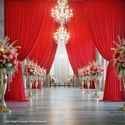 PartyVillage 20ft×15ft Red Backdrop Curtain for Wedding Parties, 4 Panels Wrinkle Free 15 FT Long Polyester Photo Backdrop Drapes Back Drop Cloth for Birthday Photography Background