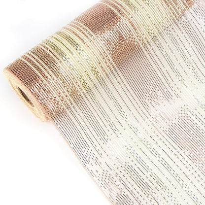 Ribbli 2 Rolls Rose Gold Metallic Mesh Ribbon 10 inch x 30 feet(10Yard), Ivory with Rose Gold Foil and Ivory Thread,Christmas Ribbon for Wreath Swags Wedding Garland and Christmas Tree