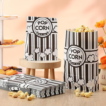 200 Pcs Paper Popcorn Bags Bulk 2 oz Large Flat Bottom Boxes Red and White Disposable Container Sleeve Movie Night Popcorn Bucket for Retro Movie Themed Party Carnival Supplies (Black and White)