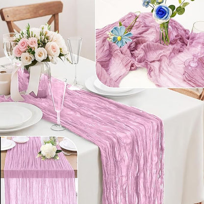 1-Pack Pink Cheesecloth Table Runners – 10FT (35x120 Inch) Boho Rustic Gauze Fabric Cheese Cloth Table Runner for Weddings, Baby Showers, Bridal Shower, Farmhouse & Birthday Party Decor