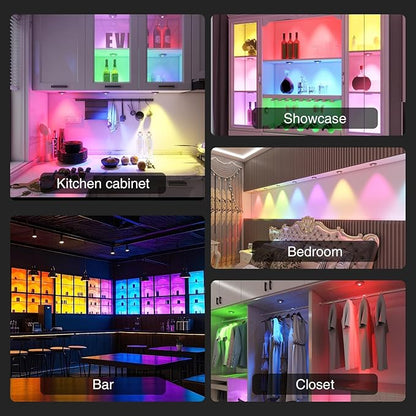 RGB Puck Lights with Remote Control, 2000mAh Rechargeable Stick on Led Lights, 9 Colors & 2 Dynamic, Tap Light with Timing,Under Cabinet Lighting for Closet,Kitchen,Cabinet,Shelf(Silver, 5 Pack)