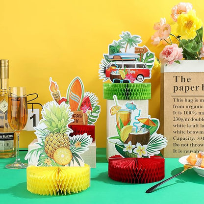 Waydress 9 Pcs Hawaiian Luau Party Decorations Margaritaville Tropical Centerpieces for Tables 6.9 x 8.5 Inches Hawaiian Honeycomb Centerpieces for Luau Summer Themed Tiki Party Supplies