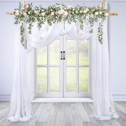 Wedding Arch Draping Fabric White Arch Drapes 4Panels Sheer Backdrop Curtain for Ceremony Wedding Arches Decor 19Ft Length x 28" Width