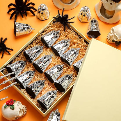 24 Pcs Halloween Disco Ghosts Decor Halloween Ornament Silver Mirror Disco Skeleton Tabletop Centerpiece for Holiday Cosplay Home Props Gift Party Decorations (Sliver)