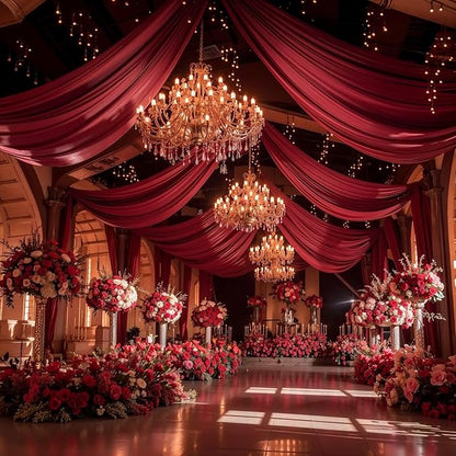 Wedding Arch Draping Fabric, 2 Panels 18FT Burgundy Sheer Backdrop Curtain Chiffon Fabric Drapery Sheer Voile Scarf Draping Panels for Wedding Archway Ceremony Curtain Valance Party Decoration