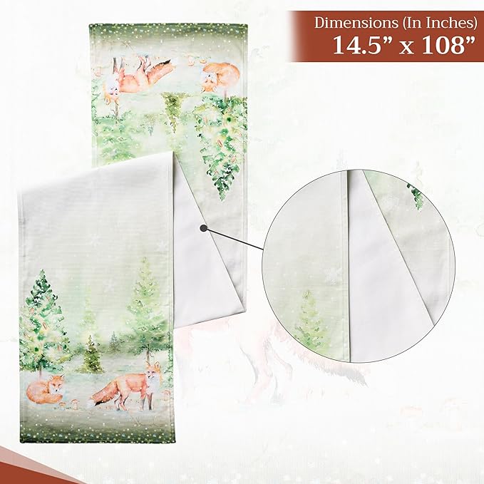 Maison d' Hermine Table Runner 100% Cotton Double Layer Table Runners 108 inches Long for Thanksgiving Christmas Decorations Home Kitchen Dining Party Wedding (Winter Mornings, 14.5" x 108")