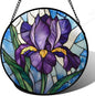 Stained Glass Window Hanging - Iris Birth Flower Suncatcher for Doors Garden Yard Purple Blue Sun Catchers Decor Christmas Mother's Day Birthday Gifts for Teacher Women Mom Nana 15 in