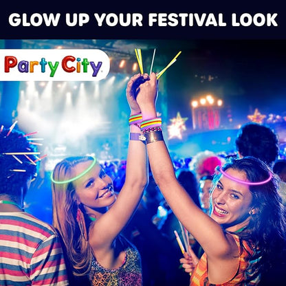 Party City 200 Glow Sticks Bulk Party Pack 8”– Neon Glow in the Dark Party Supplies, Glowsticks with Connectors Bracelets & Necklaces, Light Up Favors for Kids, Adults, Birthdays, Parties, Decorations