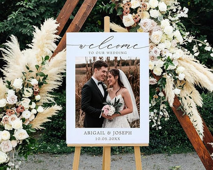 Welcome Wedding Signs, Minimalist Photo Wedding Sign Decorations Signage 12" X 18" (Small), 27" (Medium), 36" (Large), Plastic, Modern, Pole Mount, Weather