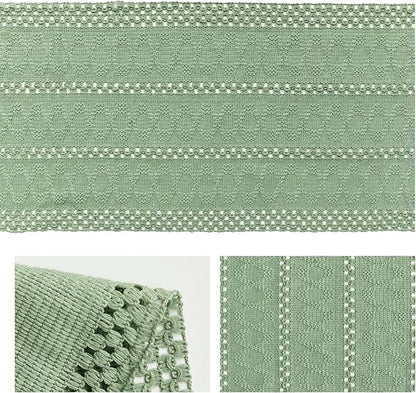 Artoid Mode Light Green Farmhouse Woven Rustic Hollow Table Runner, Seasonal Holiday Hollow Kitchen Dining Table Decoration for Home Party Decor 12x60 Inch