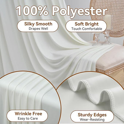 30×14ft Wrinkle Free Ivory Backdrop Curtain, Soft Silky Easy to Drape Cream Wedding Drapes for Backdrop, 6 Panels 5×14ft Photo Backdrop Curtains for Parties Birthday Photography Background Cloth