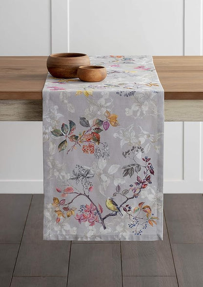 Maison d' Hermine Table Runner 100% Cotton Single Layer Table Runners 36 inches Long for Thanksgiving Christmas Decorations Home Kitchen Dining Party Wedding (Equinoxe - Grey, 14.5" x 36")