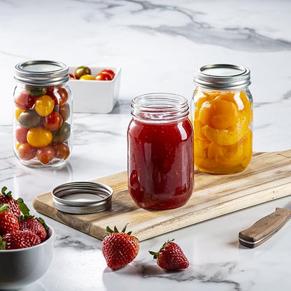 [6 Pack] 16 oz. Regular-Mouth Glass Mason Jars with Metal Airtight Lids and Bands for 1 Pint Canning, Preserving, & Meal Prep