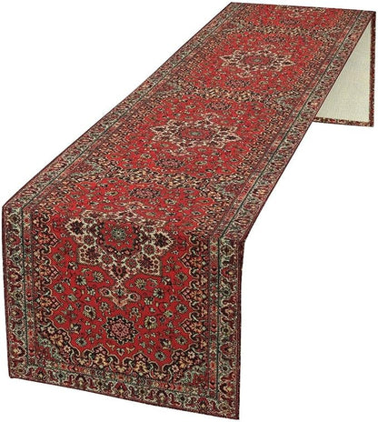 Vintage Boho Floral Table Runner, Rustic Country Farmhouse Red Black Retro Flower Pattern for Home Kitchen Table Decor Dining Coffee Room Party Decor 13x120in