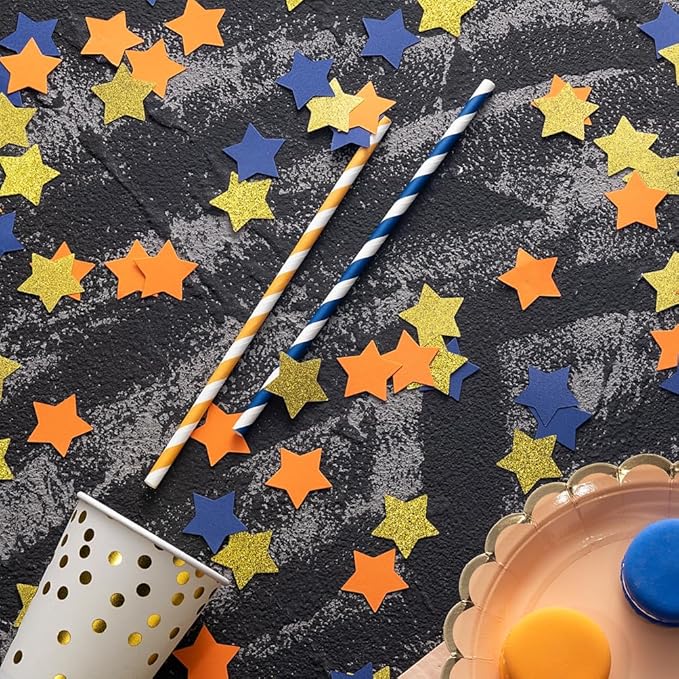 Gold Blue and Orange Star Confetti Table Decoration for Graduation Birthday Retirement Theme Party,1.2 inch in Diameter,200 Counts
