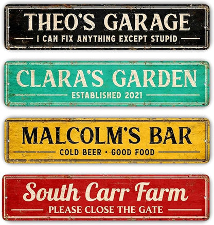 Custom Signs Outdoor Metal, Personalized Street Sign for Home Bar Wall Decor, 6x24 Inches, Fade Resistant Aluminum-UV Protected and Weatherproof