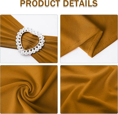 Howhic Pack of 30 Spandex Chair Sashes Bows Stretch Chair Cover Band with Buckle Slider Universal Elastic Chair Ties for Wedding Banquet Party Event Decoration (Gold)