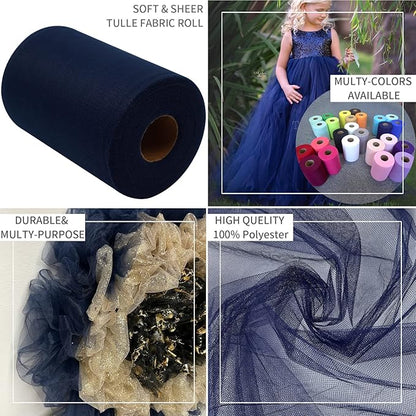 Navy Blue Tulle Fabric Rolls 6 Inch by 100 Yards (300 feet) Fabric Spool Tulle Ribbon for DIY Navy Blue Tutu Bow Baby Shower Birthday Easter Party Wedding Decorations Christmas Craft Supplies