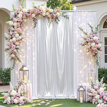 leegleri 20x10ft Thick Silver Glitter Backdrop Curtain Panels for Parties, Wrinkle Free Sequin Sparking Photo Backdrop Drapes, 4 Panels 5x10ft Shimmer Back Drop Cloth for Wedding Birthday Photography