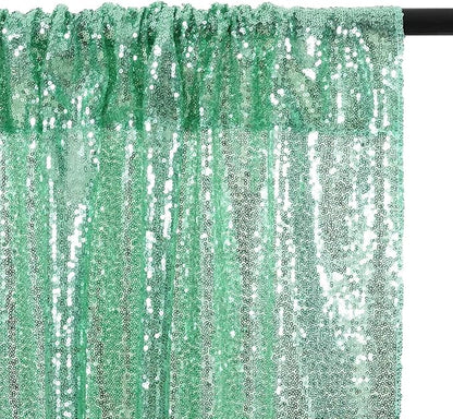 Poise3EHome Mint Green Sequin Backdrop Curtain, 2 Panels, 2FTx8FT, Polyester, for Party Wedding Sequence Decoration
