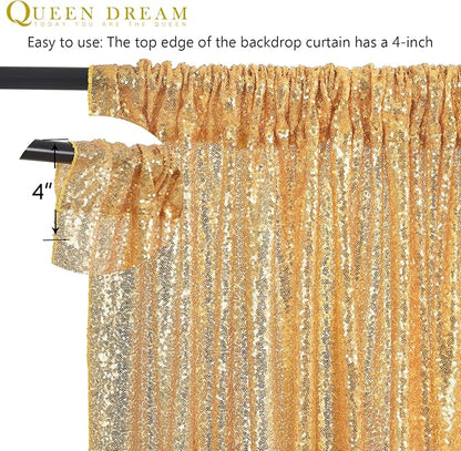 Gold Sequin Backdrop Drapes 4 Panels 2FTx8FT Glitter Backdrop Curtains for Wedding Party Stage Decorations