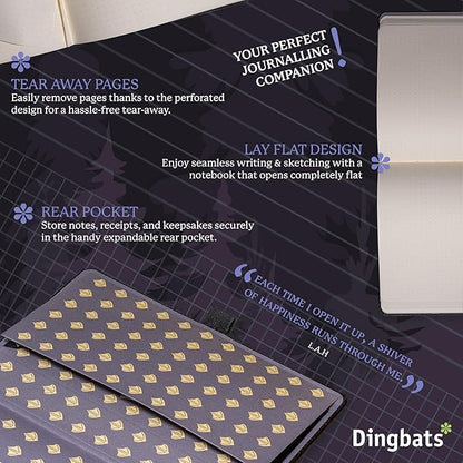 Dingbats* Wildlife Grid Journal Notebook A5 - Vegan Leather Hard Cover, Ideal for Work, Travel - Pocket, Elastic Closure, Bookmark