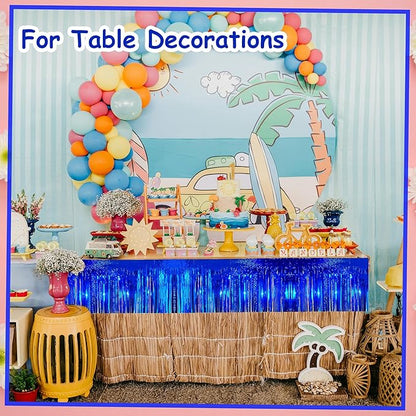4 Pack 10 Feet Glitter Royal Blue Parade Float Decorations for Trailer Car, Glitter Foil Fringe Metallic Tinsel Streamers Banner Garland for Graduation Weeding Homecoming Birthday Party(Glitter-Blue)