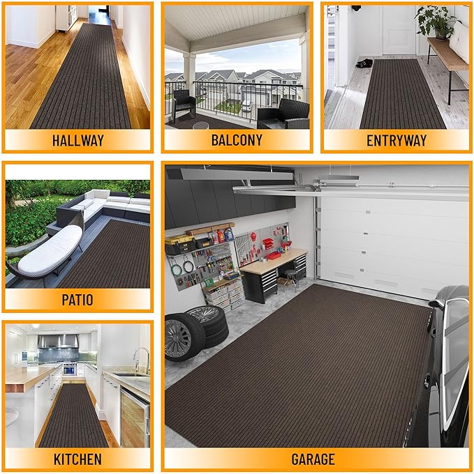 Ottomanson 2'7" x 12' Hallway Runner with Scraper Pile - Extra Durable Non-Slip Rug Mat for Indoor & Outdoor Use - Ideal for Kitchen, Entryway & Garage - High-Traffic Carpet, Brown