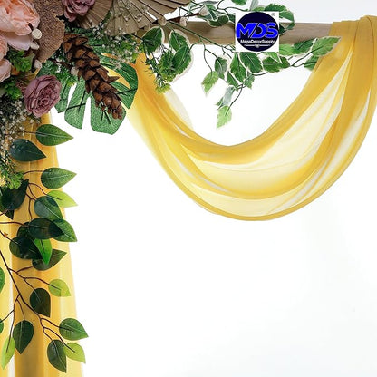 MDS Halloween Chiffon Draping Fabric - 2 Panel, 30" Wide x 50ft Long - Sheer Spooky Arbor & Canopy Drapery for Haunted House Backdrops, Party Ceilings, DIY Costumes & Themed Events - Gold
