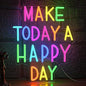 Make Today a Happy Day Neon Sign,Dimmable Positive Quote Neon Light Inspirational Letter LED Light for Wedding School Office(11.81 * 14.57In)