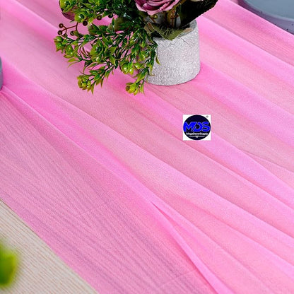MDS 2 Pack 14ft Chiffon Table Runner 29 x 170 Inches Sheer Wedding Runner Romantic Rustic Table Runner for Wedding Decorations, Birthday Parties, Bridal Shower Party Arch Decor - Bubblegum Pink