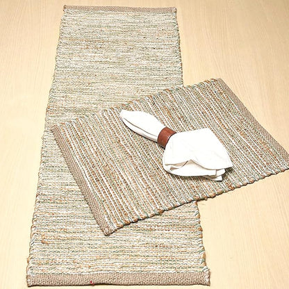 Chardin home Natural Jute Table Runner 13x36 Inch – Vintage Boho Rustic Table Decor – Handwoven Table Runner in Natural Jute and Sage Green-White – Farmhouse Dining or Console Table Accent