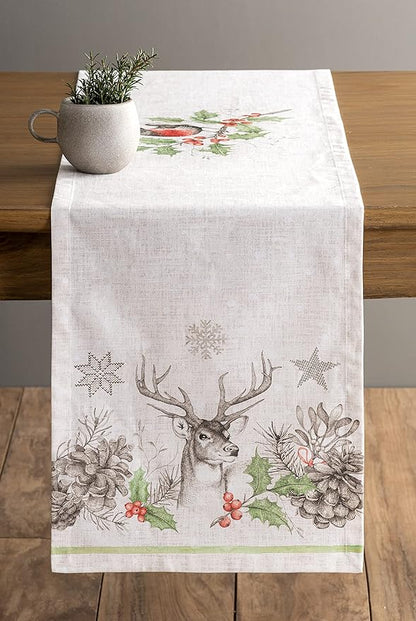 Maison d' Hermine Table Runner 100% Cotton Single Layer Table Runners 108 inches Long for Thanksgiving Christmas Decorations Home Kitchen Dining Party Wedding (Christmas Dew, 14.5" x 108")